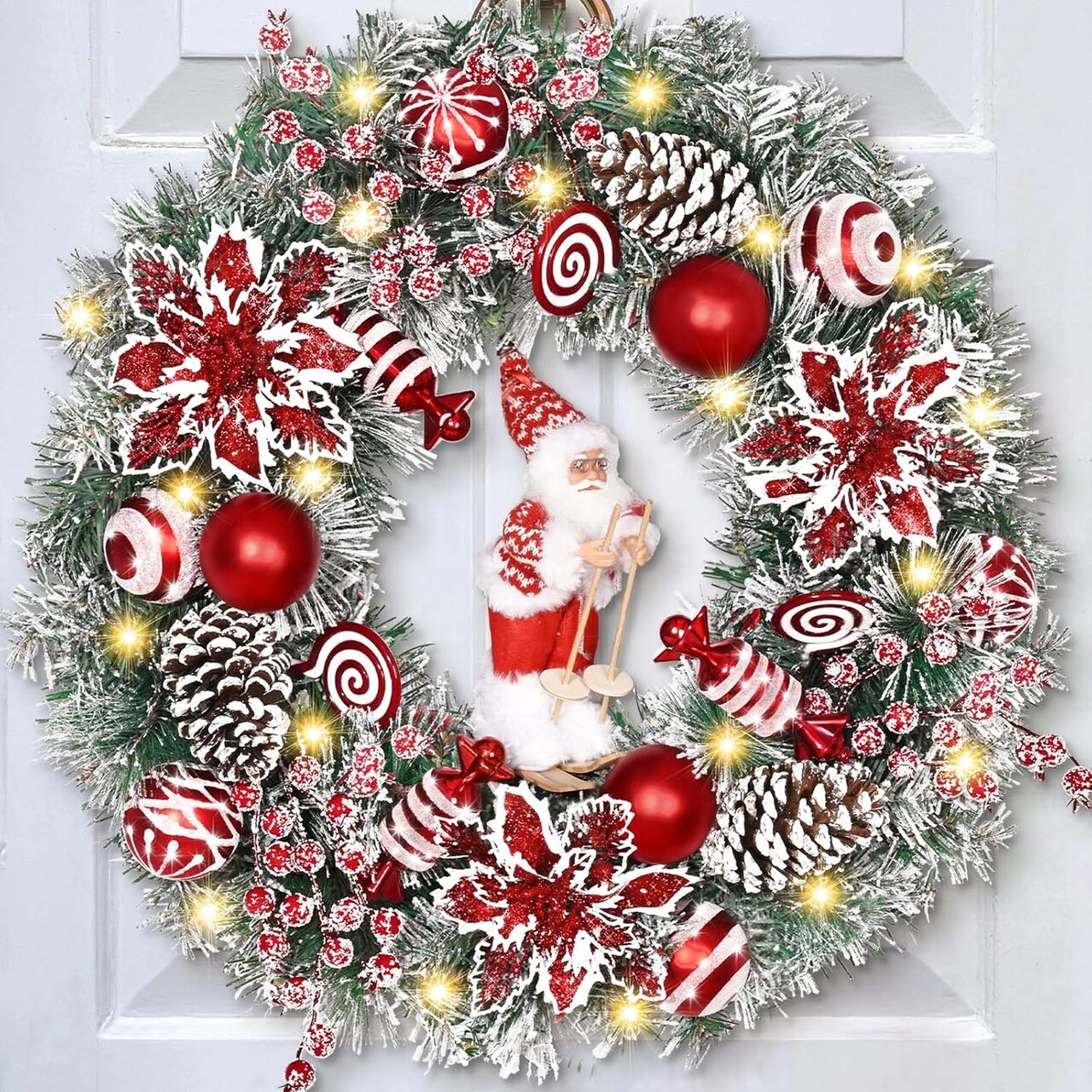 Christmas Wreaths for Indoor and Outdoor Decoration (Red) 14"D x 11"W x 3"H